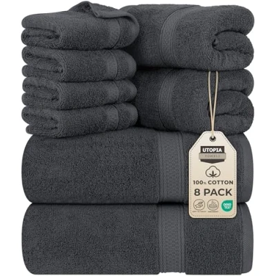 Afbeelding van 8 Delige Handdoekset 2 badhanddoeken, handdoeken en 4 Washandjes Katoen Hotelkwaliteit Superzacht Zeer Absorberend (Grijs).