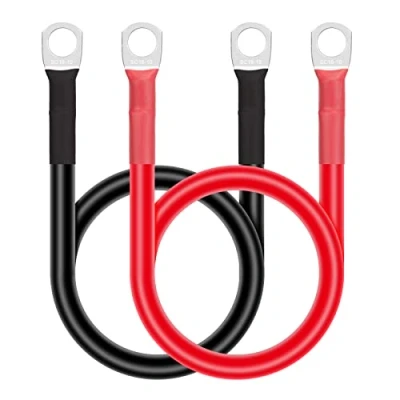 Afbeelding van GUNGY 2 stuks accukabels 16 mm² 50 cm 12 V 5 AWG koperen kabel met M10 ringklemmen voor auto, vrachtwagen, motorfiets, zonne energie, marineblauw, rood en zwart