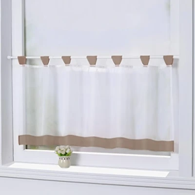 Afbeelding van Joyswahl Mia gordijn, vitrage, keuken, met tabs, transparant, eenvoudig, decoratie voor woonkamer, slaapkamer, balkon, h x b 45 90 cm, bruin,