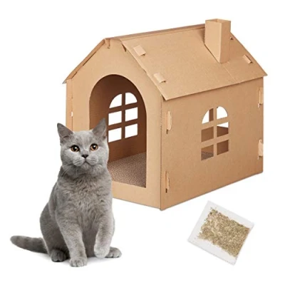 Afbeelding van Relaxdays kattenhuis karton krabkarton katten krabplank binnen kattenhuisje krabmat