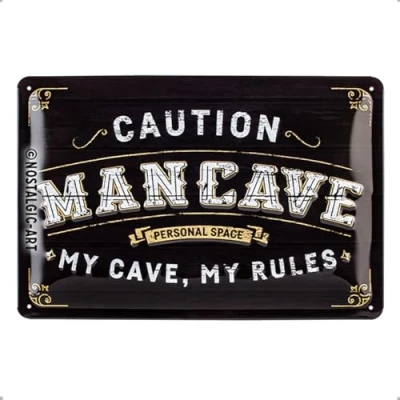 Afbeelding van Mancave My Cave Rules Metalen wandbord in Reliëf 20 x 30 cm