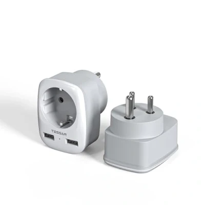 Afbeelding van TESSAN Set van 2 adapters India met USB, 3 in 1 reisstekker, netadapter, adapter voor Sri Lanka, Nepal, vak, stekker type D 2500 W