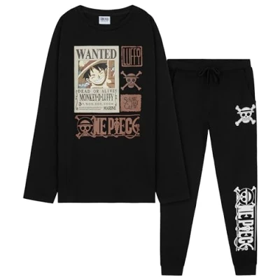 Afbeelding van One Piece pyjama set voor jongens, kinderen, winter, warm, cadeau, anime, manga, jongeren, 7 14 jaar, zwart.