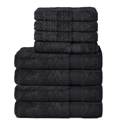 Afbeelding van Komfortec 8 delige handdoekenset van 100% katoen, 4 badhanddoeken 70 x 140 en handdoeken 50 100 cm, badstof, zacht, groot, zwart