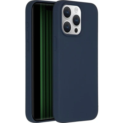 Afbeelding van Accezz Hoesje Geschikt voor iPhone 15 Pro Max Siliconen Liquid Silicone Backcover Donkerblauw
