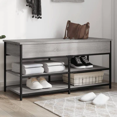 Afbeelding van Schoenenbankje 100x42,5x50 cm bewerkt hout grijs sonoma eiken