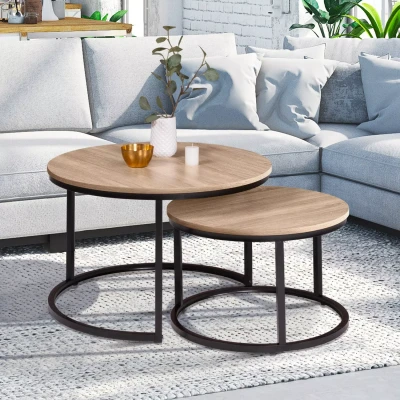 Afbeelding van Lot de 2 tables basses gigognes DETROIT rondes 54/70 design industriel