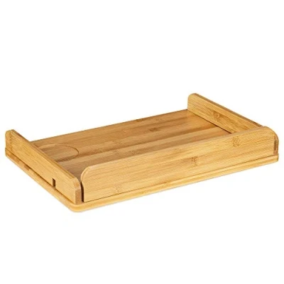 Afbeelding van Navaris klembaar tafeltje voor aan het bed Bamboe plank bedframe Bedtafeltje boeken, telefoon, oplader Nachtkastje Bedplank