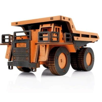 Afbeelding van Eco Wood Art 3D Mechanische Puzzel, Dump Truck, 3977, Oranje, 20,6x10,7x12,5cm
