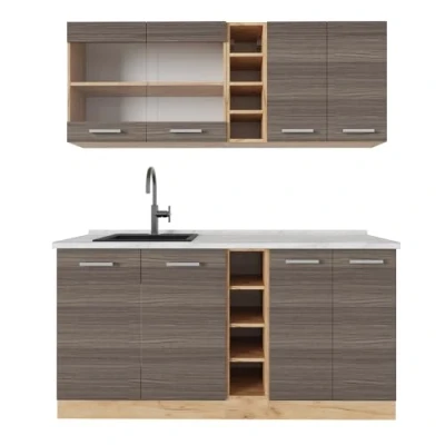 Afbeelding van Vicco Eenpersoonskeuken R Line, Edel grijs/gouden eik, 160 cm , WB Marmer