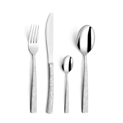 Afbeelding van bestek voor 6 personen, trendy jungle design, glanzend RVS, 24 delig