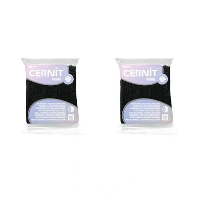 Afbeelding van CERNIT CE8656100AMZC Een set van 2 PEARL polymeerdeeg, boetseerklei om te bakken, kleur zwart, blokken 56 g