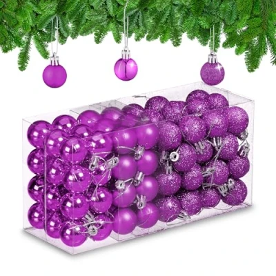 Afbeelding van Relaxdays kerstballen kerstboomversiering kerstboomballen set van 96 onbreekbaar roze