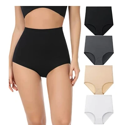 Afbeelding van wirarpa Set van 4 katoenen damesslips met hoge taille, meerkleurig A3