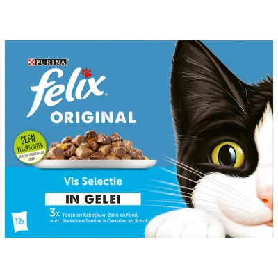 Afbeelding van Felix Multipack Maaltijdzakjes Original Selectie In Gelei Kattenvoer Tonijn Zalm Koolvis 12x85 g