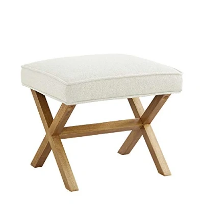 Afbeelding van Amazon Basics (voorheen klinknagel) Moderne gevoerde poef, rechthoekig, met X voet, mid century design, canvas, breedte 50,8 cm, ivoor