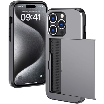 Afbeelding van iMoshion Hoesje Geschikt voor iPhone 15 Pro Ruimte 2 pasjes Backcover met pasjeshouder Grijs