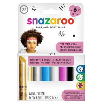 Afbeelding van Snazaroo 1160601 Lot de 6 crayons maquillage pour le visage sans parfum, doux la peau et faciles à enlever avec l&#039;eau du savon Idéal les fêtes, Halloween, carnaval, carnavel Set