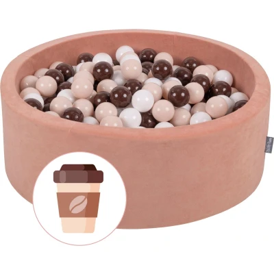 Afbeelding van KiddyMoon ballenbad 90 x 30 cm met 300 ballen een diameter van 7 cm, rond, gemaakt in de EU, koffie: wit/pastelbeige/bruin