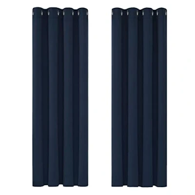 Afbeelding van Deconovo thermisch geïsoleerde verduisterende gordijnen, modern design met ringen, gordijnen voor woonkamer en slaapkamer, 117 x 183 cm (breedte hoogte), marineblauw, 2 stuks