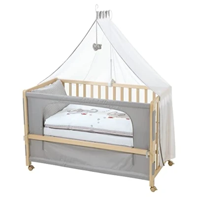 Afbeelding van roba Jumbo Twins Cododo Bed 60 x 120 cm met 4 Remwielen Inclusief uitrusting 6 traps in hoogte verstelbaar Natuurlijk hout