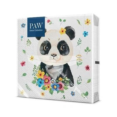 Afbeelding van PAW Papieren servetten, 3 laags (33 x 33 cm), 20 stuks, ideaal voor kinderfeesten, verjaardagen, vergaderingen met vrienden (Flower Panda)