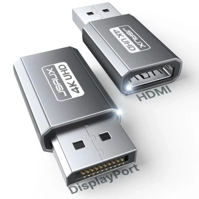 Afbeelding van JSAUX Set van 2 4K DisplayPort naar HDMI adapter, DP UHD @ 30Hz/2K 60Hz/1080p 120Hz HDTV unidirectionele converter, compatibel met Dell, Lenovo, HP, AMD, GPU,