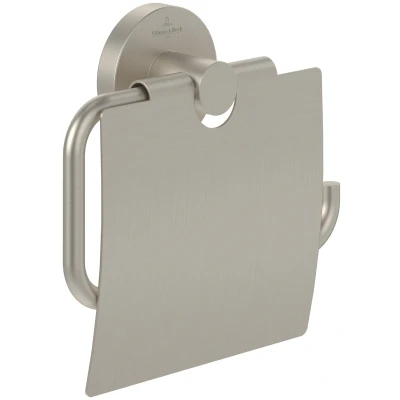 Afbeelding van Villeroy &amp; Boch Elements Tender toiletrolhouder met deksel, wandclosetrolhouder, zinken toiletrolhouder, ronde geborsteld nikkel mat