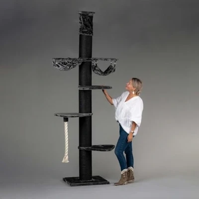 Afbeelding van RHRQuality Krabpaal voor Grote katten Maine Coon Tower Blackline Donkergrijs Crown met extra dikke 20cm sisalpalen