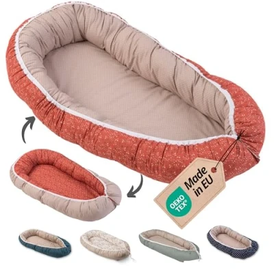 Afbeelding van ULLENBOOM Babynestje, 100% Öko Tex materialen, gemaakt in de EU, regenboog, bedomranding voor pasgeborenen van behaaglijk katoen, ideaal als reisbed en knuffelnest