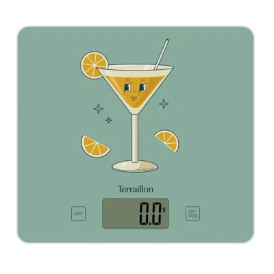 Afbeelding van TERRAILLON T1040 RETRO Cocktail Balance de cusine électronique, Plateau verre, Capacité 3 kg, Graduation 1g, Tare, Conversions Liquides, Ultra Fine et compacte Ecran LCD Rétro