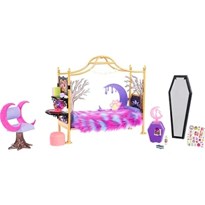 Afbeelding van Monster HIGH Clawdeen Wolf HMV77 Slaapkamerspeelset met accessoires en stickerblad, meubels decoratie, voor griezelig speelplezier, pop niet inbegrepen