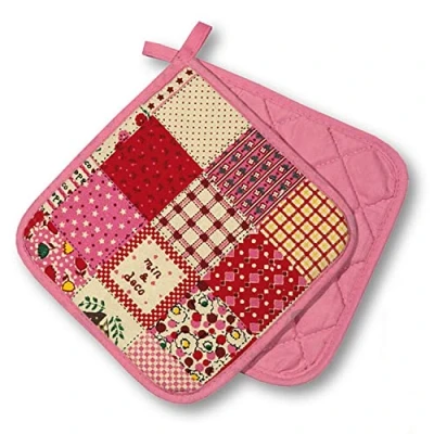 Afbeelding van Delindo Lifestyle® Pannenlappen van patchwork in roze, 2 delig, PSA klasse II, hittebestendig tot 250 C, gecertificeerd en Duitsland