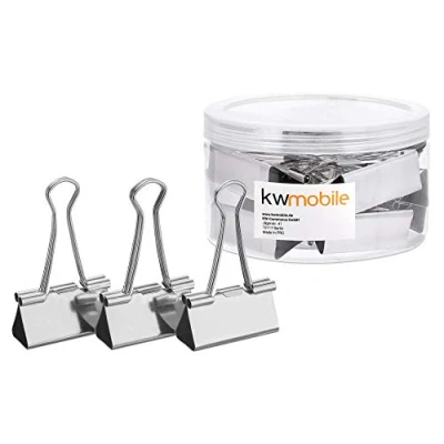 Afbeelding van kwmobile papierklemmen Set van 12 fold back clips 51 mm Foldback klemmen Paperclips Knijpers voor papieren Zilver