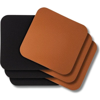 Afbeelding van Jay Hill Onderzetters Vegan leer Zwart / Cognac dubbelzijdig 10 x cm 6 stuks