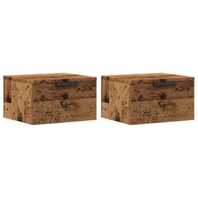 Afbeelding van Nachtkastjes wandgemonteerd 2 st 34x30x20 cm oud houtkleurig