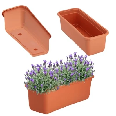 Afbeelding van KADAX Balkonplantenbak van hoogwaardig kunststof, voor binnen en buiten, bloempot balkon, terras, vensterbank (40 cm, terracotta)