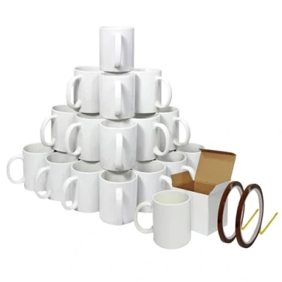 Afbeelding van Sublimatie Mokken 72st 11oz Wit Keramiek met Handvat AAA Klasse, Geschenkdozen en 22m x 0,5cm Hittebestendige Tape, Magnetron Vaatwasmachinebestendig voor Thee/Koffie