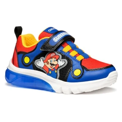 Afbeelding van Geox Light UP Nintendo Super Mario Ciberdron BOY Sneakers laag voor kinderen, Maat: 38, Royal/red Textiel/ synthetisch