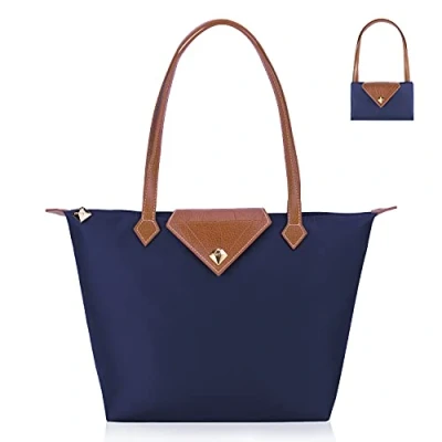 Afbeelding van BOJLY Oxford pour Femme Sac à Bandoulière de Pliage Grande Capacité a Main Nylon Dames Shopping Pliant Fourre tout Plage Voyage Imperméable Occasionnel, Bleu, S, Décontracté,Élégant