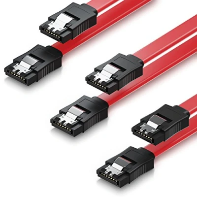 Afbeelding van deleyCON 3 x 0,5 m SATA III datakabel HDD SSD aansluitkabel 1 metalen clip 6 Gb/s 2 rechte stekker type L rood