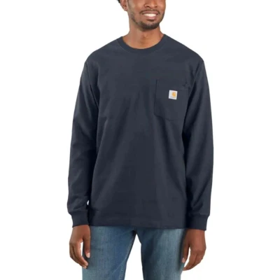 Afbeelding van Carhartt K126 Heavyweight LS Pocket Navy T Shirt Heren