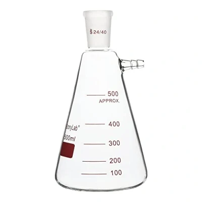 Afbeelding van stonylab Filterfles met standaard buitenafdichting 24/40, zware wand, borosilicaatglas, filterzuiger, bouten buisje, 500 ml