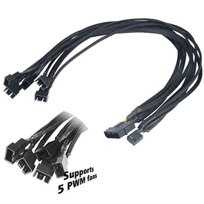 Afbeelding van Y kabel PC ventilator [5x ventilatorstekker 4 polig 1x ventilatorbus polig, IDE stroomstekker polig] 0.45 m Zwart Akasa