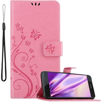 Afbeelding van Cadorabo Hoesje geschikt voor Honor 8 / PREMIUM in BLOEMEN ROZE Beschermhoes bloemmotief met magnetische sluiting, standfunctie en kaartsleuven Book Case Cover Etui