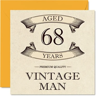 Afbeelding van Vintage verjaardagskaarten voor mannen 68 jaar Grappige verjaardagskaart opa, vader, echtgenoot, vriend, oom, broer, 145 mm x mm, wenskaart 68e verjaardag