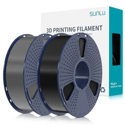 Afbeelding van SUNLU PLA Plus 3D filament 1,75 mm voor printers en pennen, 2 kg, PLA+ filamenttolerantie nauwkeurigheid +/ 0,02 mm, zwart/grijs