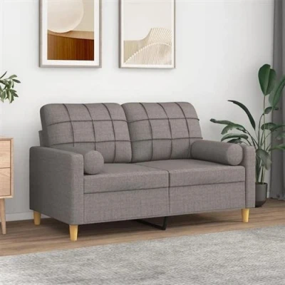 Afbeelding van vidaXL Tweezitsbank met sierkussens 120 cm stof taupe