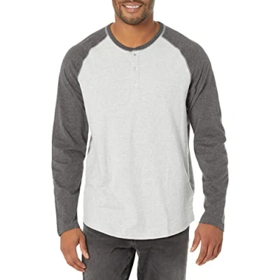 Image de Amazon Essentials Chemise Henley à manches longues, coupe classique (grandes tailles disponibles) Homme, Charbon Chiné/Gris Clair Chiné, M