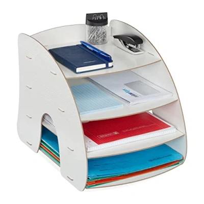 Afbeelding van Relaxdays brievenbak 4 vakken bureau organizer a4 sorteerbak brieven groot wit